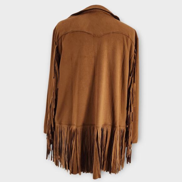 Back In The Saddle Fringe Jacket Womens 1X Brown Faux Suede Boho Western VTG - Picture 5 of 7